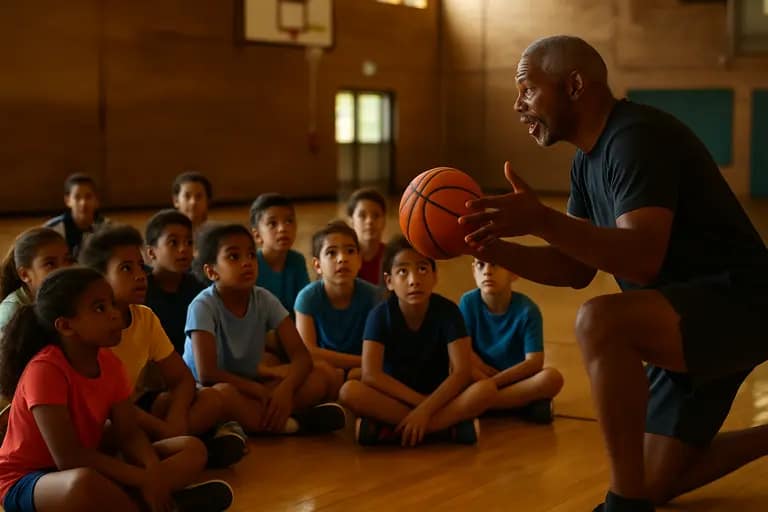 Children share sports equipment before an after-school practice begins