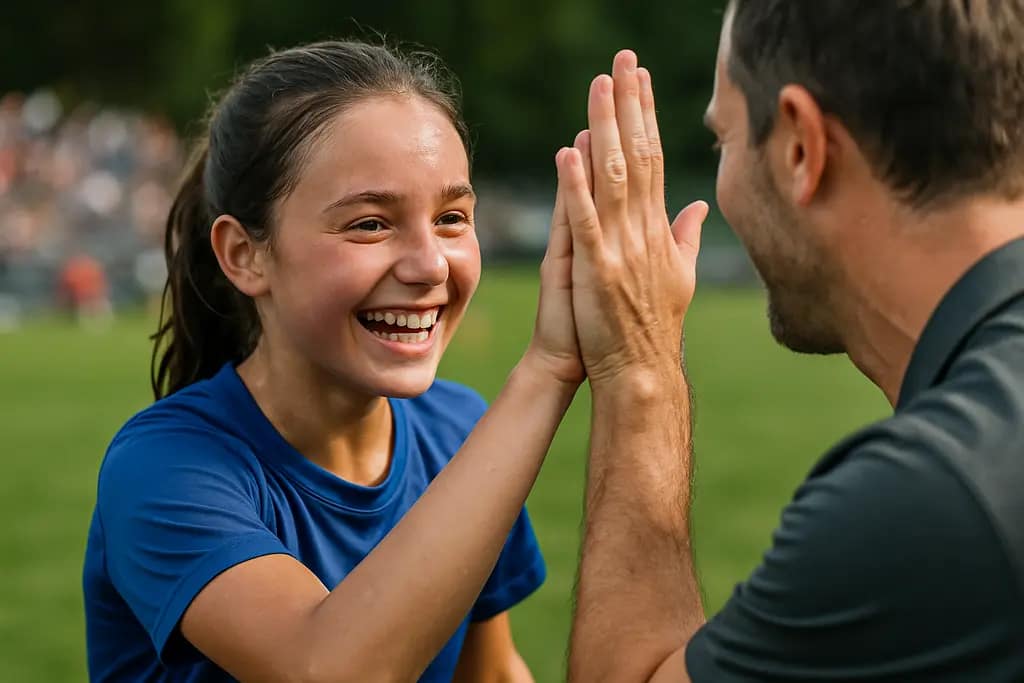Positive Coaching Impact seen as a coach encourages a mixed youth team during practice