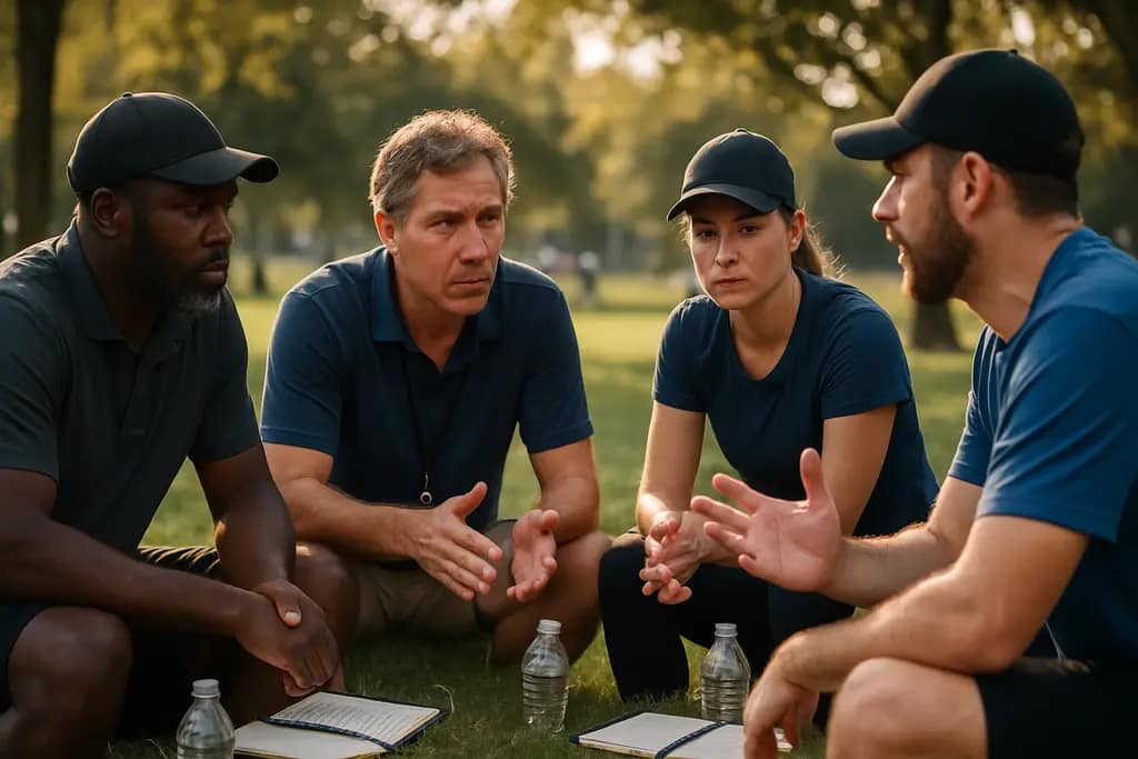 Coach mental health discussion with Texas high school athletes after practice