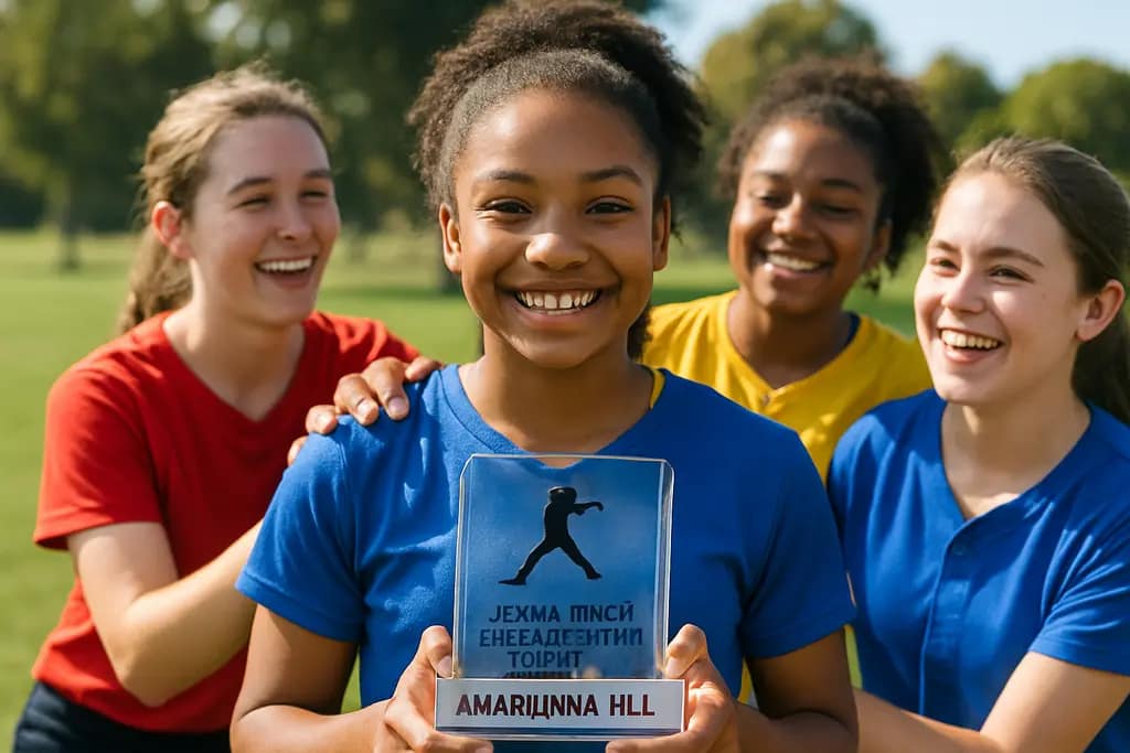 Jennie Finch Empowerment Award recipient standing with teammates after softball practice