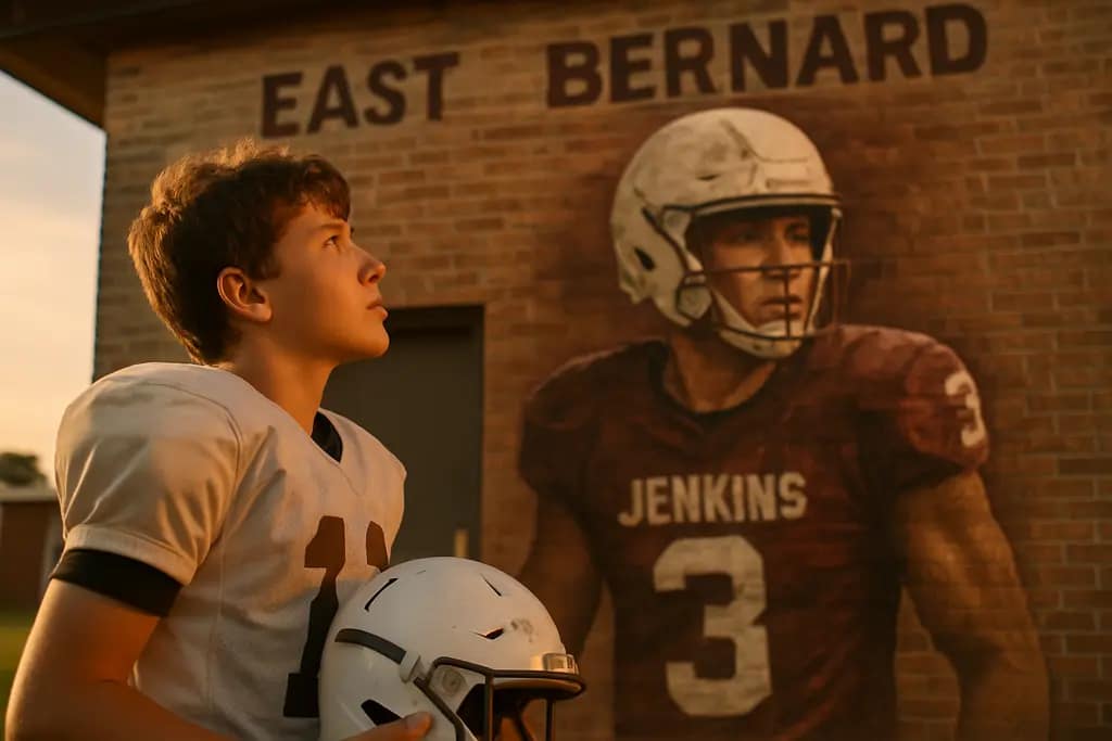 Jeremy Jenkins Legacy remembered by East Bernard athletes at a quiet football field