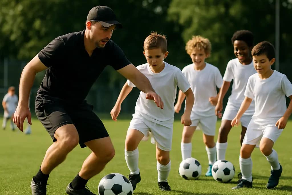 Oakland School Soccer practice with students passing on a school field