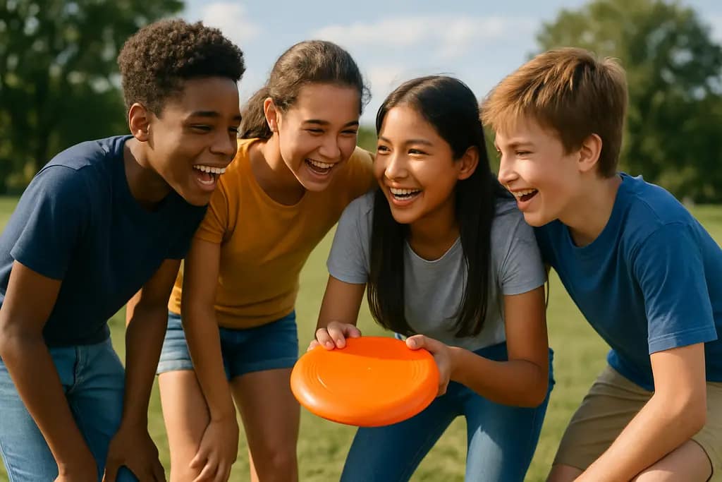 Oakland Ultimate Frisbee players practice throws with a coach on a school field