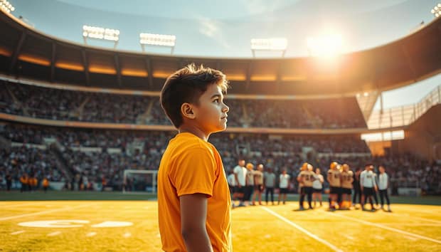 A dynamic sports field, bathed in warm golden light, where athletes embody the essence of leadership. In the foreground, a determined young player stands tall, their gaze fixed on the horizon, radiating confidence and composure. In the middle ground, a team gathers, faces alight with camaraderie and strategic discussions, showcasing the power of collaboration. In the background, a vast stadium stands as a testament to the impact of their leadership, the roar of the crowd echoing their triumphs. Crisp, cinematic angles capture the gravity and grandeur of the scene, inviting the viewer to witness the cultivation of transformative leadership qualities through the lens of sports. A dynamic sports field, bathed in warm golden light, where athletes embody the essence of leadership. In the foreground, a determined young player stands tall, their gaze fixed on the horizon, radiating confidence and composure. In the middle ground, a team gathers, faces alight with camaraderie and strategic discussions, showcasing the power of collaboration. In the background, a vast stadium stands as a testament to the impact of their leadership, the roar of the crowd echoing their triumphs. Crisp, cinematic angles capture the gravity and grandeur of the scene, inviting the viewer to witness the cultivation of transformative leadership qualities through the lens of sports.